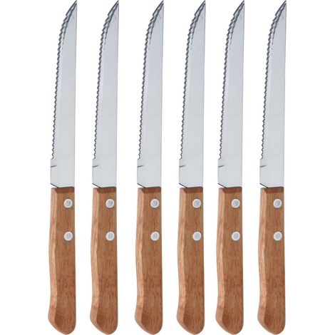 Lot de 6 couteaux à steak inox manche bois (1/2)