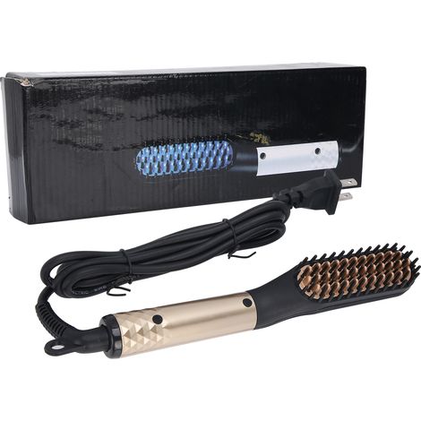 Lisseur à barbe électrique chauffant peigne à cheveux lissant portable brosse pour homme 110‑240V prise US (1/5)