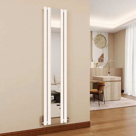 SKY Bathroom Vertical Oval Column Heating Radiator Radiator with Mirror Single White 1800x381mm