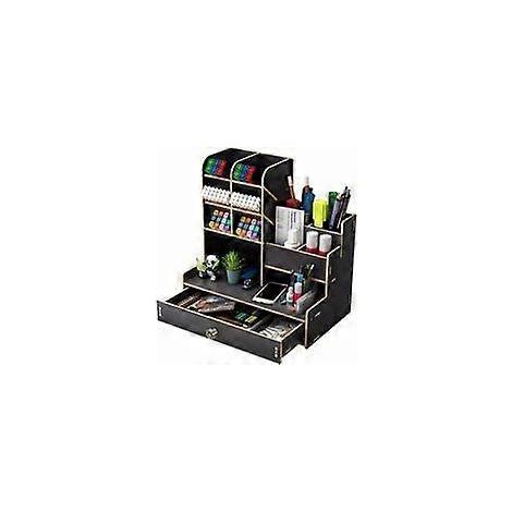 Caja de almacenamiento de escritorio de madera de gran capacidad con cajón para bricolaje, ideal para el hogar, la oficina o la escuela (B17, negro) (1/5)