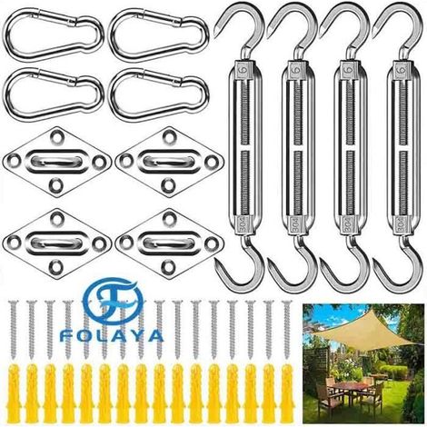 Kit de Fixation Voile d'ombrage - FOLAYA - 44Pcs - Acier Inoxydable - Résistant aux intempéries (1/4)