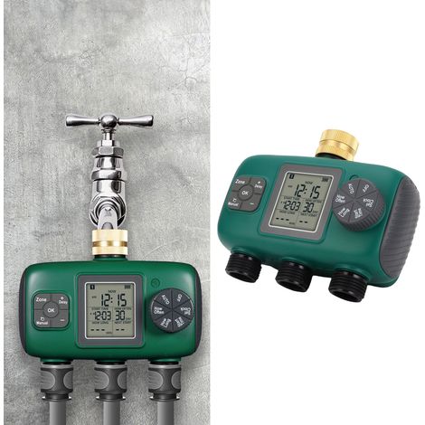 Vanne d'irrigation 3 voies à filetage extérieur NH4/3", étanche IP55, bouton rotatif, écran LCD, entrée en laiton, minuterie d'irrigation (1/5)