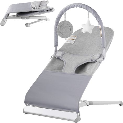Hamaca para bebé VEVOR, plegable, de 0 a 9 meses, 2 posiciones de reclinado, arnés de 3 puntos, balancín portátil, bolsa de transporte, para interior/exterior, color camel, gris claro. (1/2)