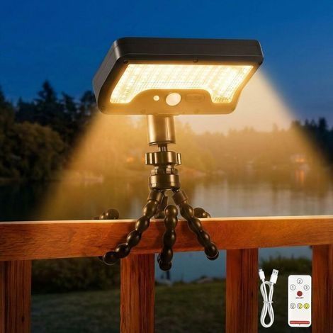 Lampes Solaires D'extérieur avec Télécommande, Lampe de Sécurité Solaire Trépied Pieuvre avec Détecteur de Mouvement pour Clôture, Garage, Camping, Allée, lot de 1 (1/5)