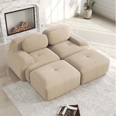 CHICFURN Divano modulare 3 posti 298 x 178 x 70 cm in tessuto a coste beige con 3 pouf