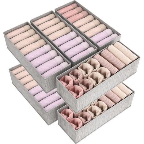Lot de 8 Organisateur Tiroir pour Commode, Separateur de Tiroir Pliable, Boite Rangement Vetement, Panier Rangement pour sous-Vetements, Vêtements d'enfant, Chaussettes, Cravates, Gris (1/5)