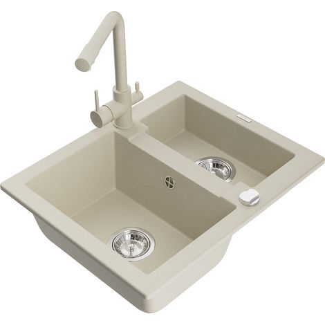 Mexen Carlos lavello in granito 1,5 vaschetta con rubinetto da cucina Duero, beige - 6518-69-671600-69 (1/5)