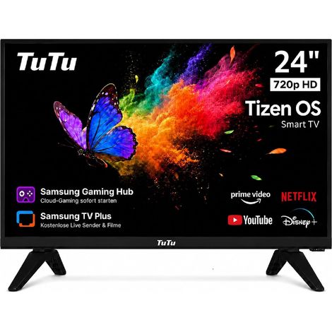 TuTu TU24Q1H-T8 Smart TV 24 Inch (60 cm), without Edge Connected TV with Tizen OS, WiFi, Bluetooth, App Store, AirPlay, Triple Tuner (DVB-T/T2, DVB-C, DVB-S/S2), Molotov and More (1/5)