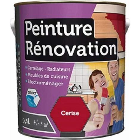 Peinture Spécial rénovation carrelage cuisine radiateur électroménager / litrage et coloris au choix - Rouge cerise - 0.5 Litre.