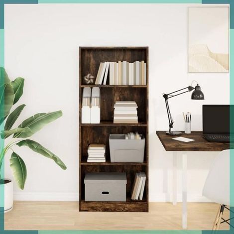 Bibliothèque - 857816 - chêne fumé - 60×24×143 cm - bois d'ingénierie (1/5)