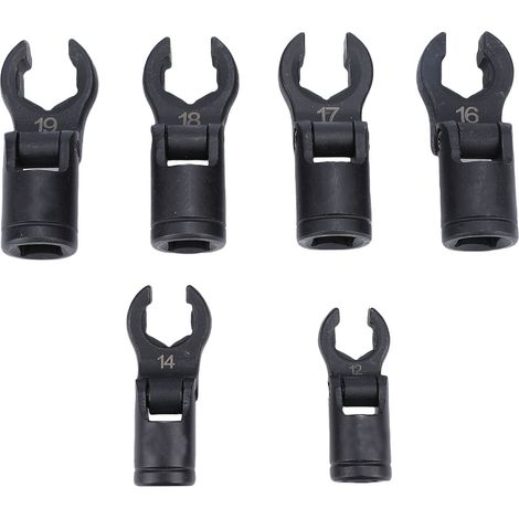 Jeu de 6 clés à œil de corbeau, douilles 6 pans, tête flexible, diamètres d'ouverture : 12 mm, 14 mm, 16 mm, 17 mm, 18 mm et 19 mm (entraînement 1/2" et 3/8"). (1/5)