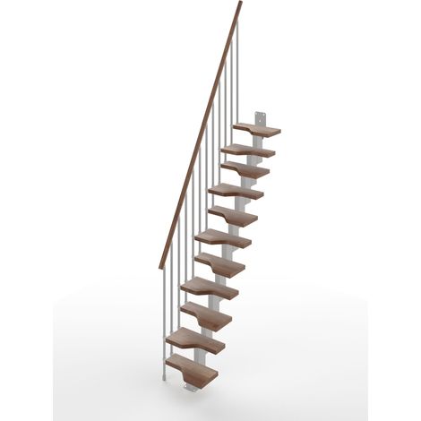 Misterstep – Escalier droit 61 cm – 11 marches – Structure métallique gris argent – Rampe avec colonnes verticales et main courante en bois noyer 25 (1/5)