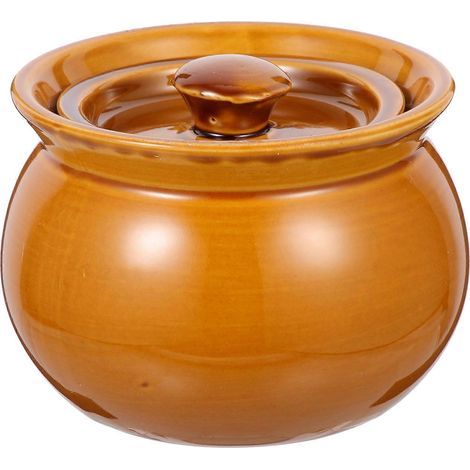 Keramik-Suppenschüssel, Schmortopf, elegantes Küchenutensil. – 11,20 x 11,20 x 8,50 cm – Braun (1/3)