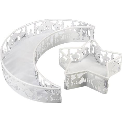 Plateau en fer Ramadan en forme de lune et d'étoile, plateau à dessert Eid Mubarak, plateau pour la décoration de table des fêtes, mariages et autres célébrations. (1/5)