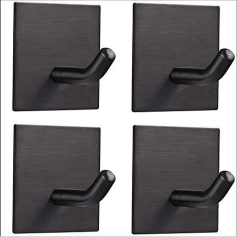 4 Pièces Crochet Adhésif Mural, Porte Serviette auto-adhésif 3M en Acier Inox Imperméable Antirouille sans Perçage, Accroche Serviette Torchon pour Salon, Salle de Bains, Cuisine, Bureau Noir,TRIMEC (1/5)
