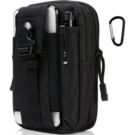 Sac Tactique Ceinture, Nylon Sacoche Ceinture Noir Multifonctionnelle Molle EDC Gadget Sac pour Téléphone, Plein-Air, Randonnée, Alpinisme et Cyclisme (avec 1 Mousquetons) (1/5)