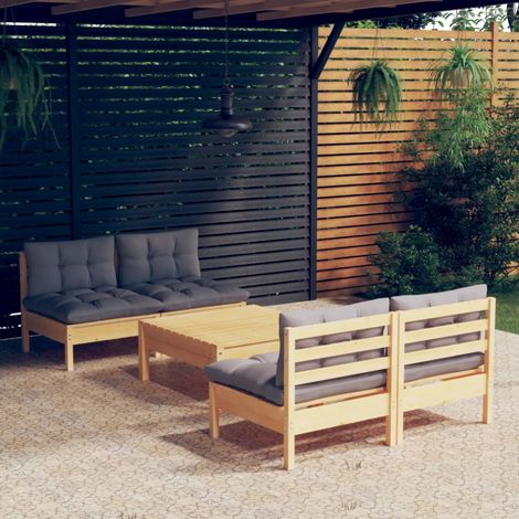 vidaXL 5-tlg. Garten-Lounge-Set mit Grauen Kissen Kiefernholz (1/5)