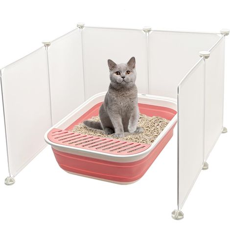 Protection Anti-éclaboussures pour bac à litière pour Chat - Extra Large - Paroi Haute - Écran d'intimité pour barrière de litière - 61 x 58 x 40 cm (L x l x H) - Blanc (1/5)