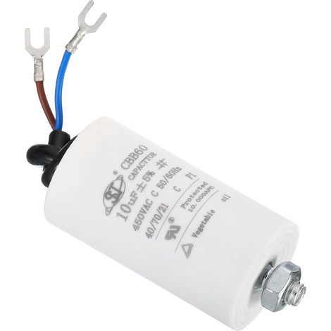 CBB60 10uF Condensateur de Démarrage, AC 450V 2 Fils 50/60Hz Cylindre Fond avec Vis 65x35mm Condensateur de Marche du Moteur pour Machine à Laver, Moteur de Pompe à Eau Étoile (1/5)