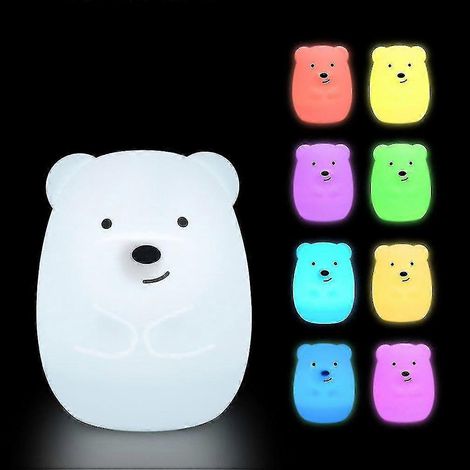 Veilleuse ours LED RGB rechargeable - Lampe enfant USB à couleurs changeantes avec télécommande, lampe de table mignonne à motif dessin animé, cadeau idéal pour les enfants (1/2)