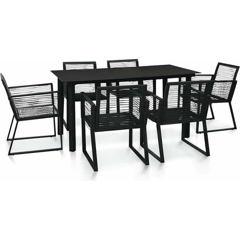 vidaXL Juego de comedor de jardín 7 piezas ratán PVC negro (1/4)