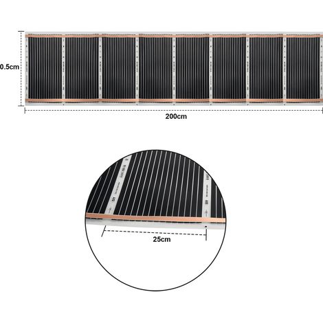 Wolketon Heizfolie 220 Watt/m2 Heizfolien-Set Fußbodenheizung für 2m2 geeignet Infrarot-Elektro LxB: 200x50cm (pro Stück) (1/4)