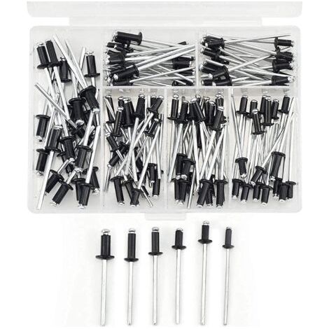 Kit de rivets aveugles noirs 120 pièces, ensemble de rivets aveugles en aluminium M2.4/M3.0/M3.2/M4, assortiment de fixation (1/5)
