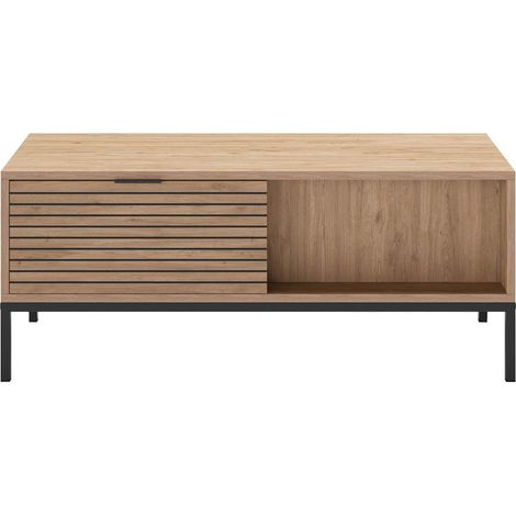 APPA - Table Basse Tiroirs à Ouverture Bi-latérale Aspect bois Tasseaux Pieds Métal (1/4)