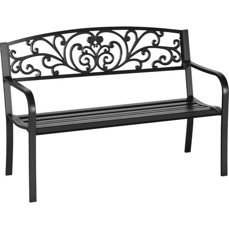 Banc de jardin en métal, motif floral, 2 places, charge maximale 240 kg, acier, 127 cm (L) x 60 cm (l) x 87 cm (H), noir (1/5)