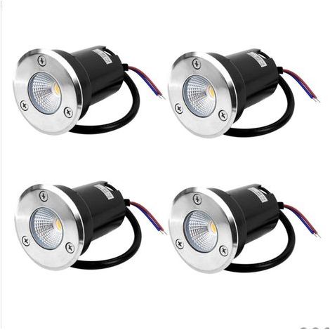 Spot encastrable au sol à LED 4, lampadaire encastré 5W pour l'extérieur, Spot encastrable au sol extérieur, antirouille, chargeable jusqu'à 800 kg, 12V-24V DC, acier inoxydable rond blanc [Classe éne (1/5)