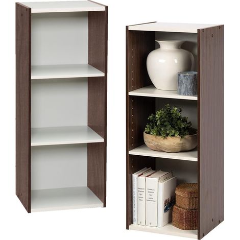 Meubles de Rangement, Bibliothèque, Lot de 2 Petits Meubles avec 3 Etagères modulables, Moderne, Livres, CD, Bureau, Chambre, Salon,Marron (1/5)