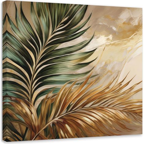 Tableau déco Plante Boho Feuilles sur Marbre Lumineux 40x40 (1/5)