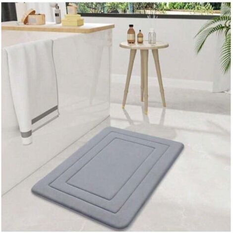 Memory Foam Bath Mat, 40 x 60 cm, Ultra Soft and Absorbent, Machine Washable, Comfortable for Bathroom Floor, Tub and Shower, Gray (1/4)