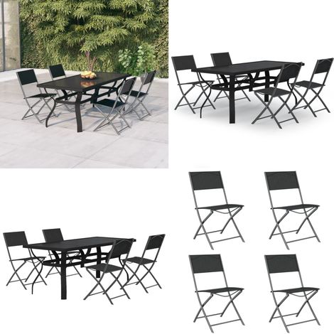 Juego de comedor para jardín 5 piezas con cojines gris y negro - Juego de comedor - Sillas de jardín