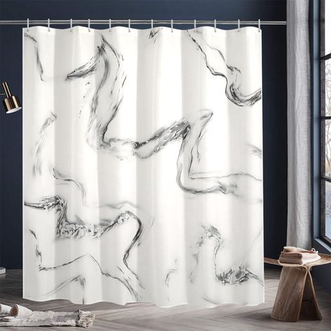 Rideau de douche imperméable extra-long à motif marbre abstrait gris et blanc, 72 pouces x 84 pouces, lavable en machine.