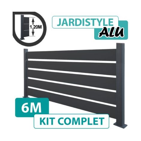 Kit Clôture Aluminium Gris Anthracite 6M - Claire voie - Sur Platines - 1,20 mètre