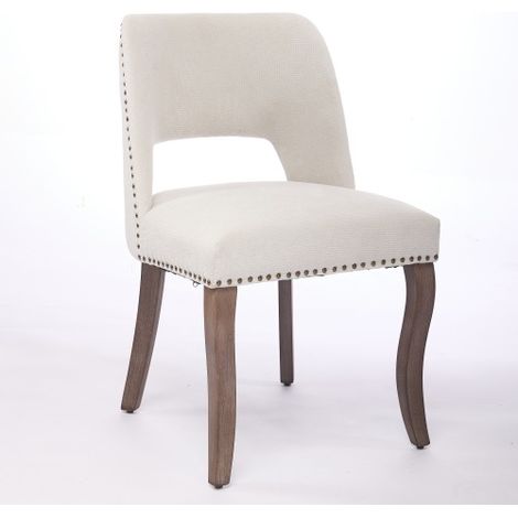 Chaises de salle à manger en bois (lot de 2), chaises modernes rembourrées en tissu pour salle à manger ou cuisine, style ferme, beige (1/5)