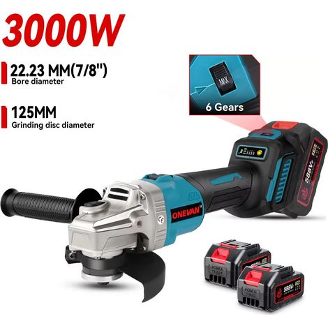 Meuleuse d'angle sans fil 125 mm – outil de découpe et polissage métal et bois, compatible Makita avec 2 batteries