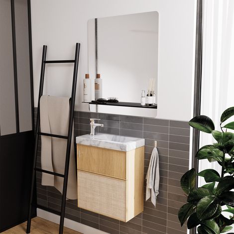 Mueble lavabo suspendido efecto roble claro y yute ZEPHIR L.43,2 x H.48 x P.22,5 cm