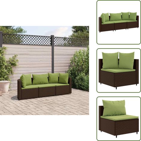 3-tlg. Garten-Sofagarnitur mit Kissen Braun Poly Rattan - Gartenmöbel - Outdoor Möbel - Loungesessel - Rattan Sessel - Gartenlounge (1/5)