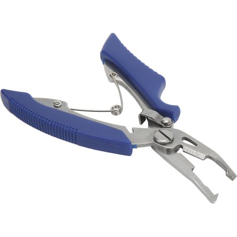 Pince de pêche multifonction en acier inoxydable, coupe-fil à bec courbé, pour la pêche en extérieur (bleue). (1/5)