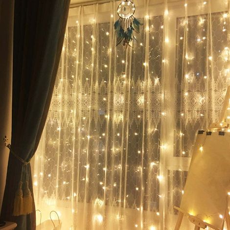 Guirlande lumineuse fil de cuivre 3x2 m 200 LED USB avec télécommande 8 modes pour fête mariage rideau décoratif Blanc chaud (1/5)