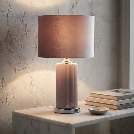 Dust Pink Contemporary Ribbed Glass Table Lamp (1/2)