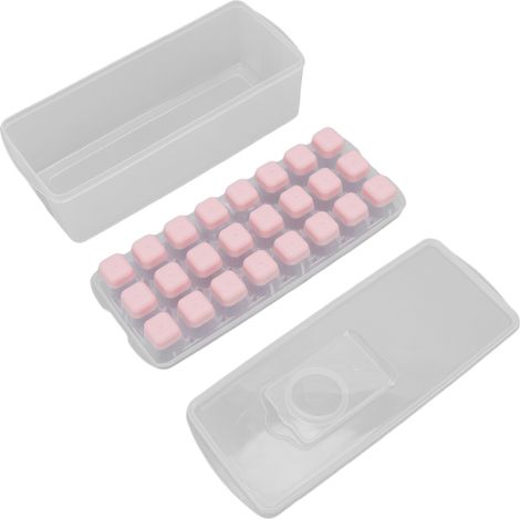 Moule à glaçons rose, sûr, sain et facile à démouler, empilable, 24 cubes, avec couvercle, idéal pour glaces, crèmes glacées et puddings. (1/5)