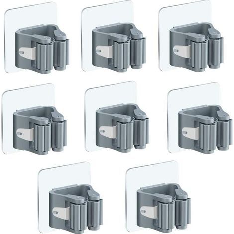 Support mural autocollant pour balai, porte-serpillère, crochet mural pour balai, lot de 8, sans perçage, pince pour balai, supports pour serpillère pour cuisine, salle de bain, jardin (gris) DENUOTOP (1/4)