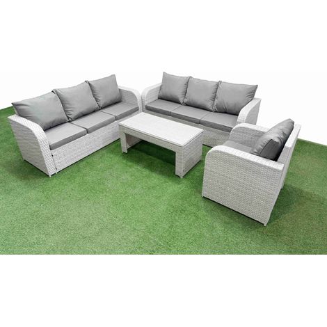 Fimous 7 Seater Poly Rattan Outdoor Garden Furniture Oblong Coffee Table Sofa Set Patio 3 Seater Sofa Reclining Chair 3 Seater Sofa Light Grey (1/4)