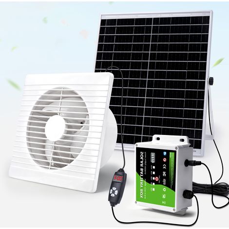 150mm 17W Ventilateur Solaire avec Minuterie et 6000mAh Batterie 200 m³/h Rechargeable Ventilateur à Panneau Solaire pour Poulaillers Serres Cabanes de Jardin PET Rooms (1/5)