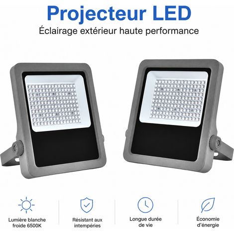 Projecteur LED Extérieur 100W Étanche 3000-6500K Carré 220V 144 LED 28,5 × 5,8 × 34 cm 2,7 kg – Livraison gratuite (1/5)