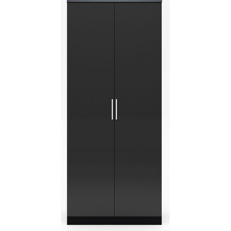 ELEGANT Black Bedroom Wardrobe High Gloss Soft Close Wardrobe Includes a Removable Hanging Rod, Storage Shelves, Metal Handles (1/5)