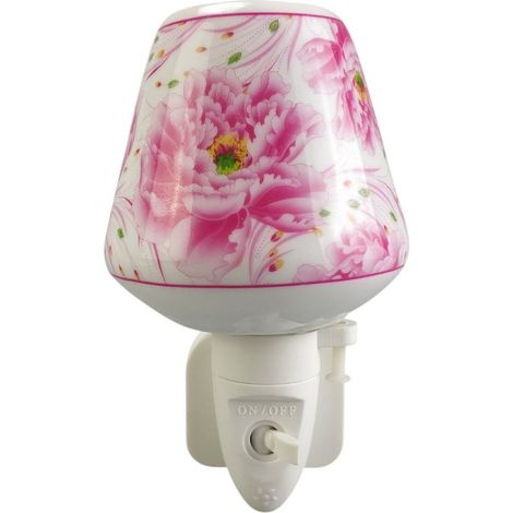 Floral Nightlight with Soft Pink & Magenta Peony Pattern on White Background - L8 x W8 x H13 cm